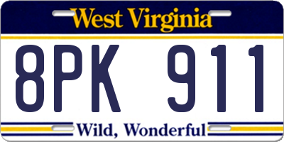 WV license plate 8PK911