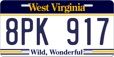 WV license plate 8PK917