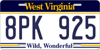 WV license plate 8PK925