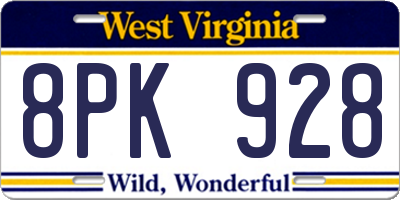 WV license plate 8PK928
