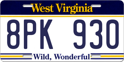 WV license plate 8PK930