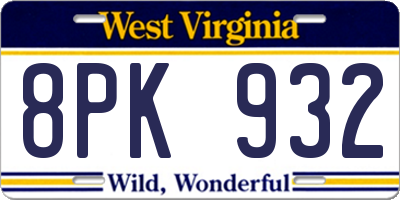 WV license plate 8PK932