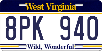 WV license plate 8PK940