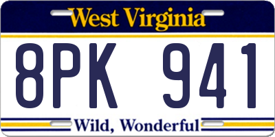 WV license plate 8PK941