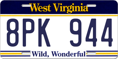 WV license plate 8PK944