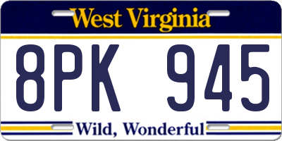 WV license plate 8PK945