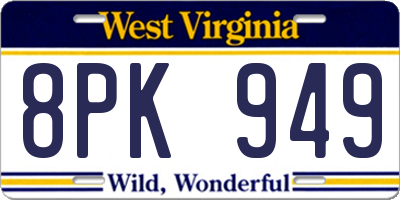 WV license plate 8PK949