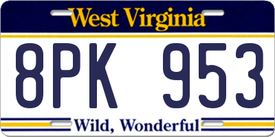 WV license plate 8PK953
