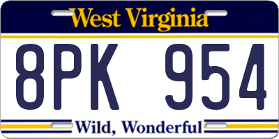 WV license plate 8PK954