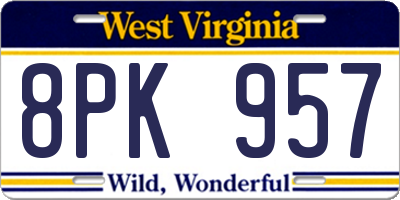 WV license plate 8PK957