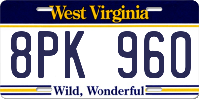 WV license plate 8PK960