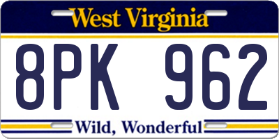 WV license plate 8PK962