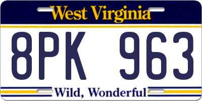 WV license plate 8PK963