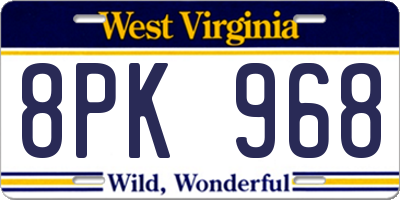 WV license plate 8PK968
