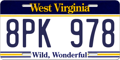 WV license plate 8PK978