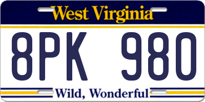 WV license plate 8PK980