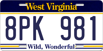 WV license plate 8PK981