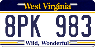 WV license plate 8PK983