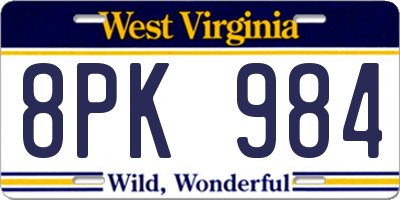 WV license plate 8PK984