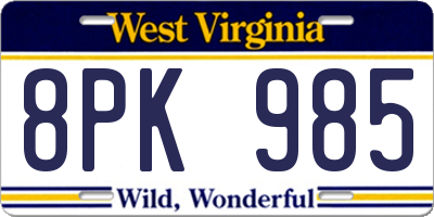 WV license plate 8PK985