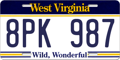 WV license plate 8PK987