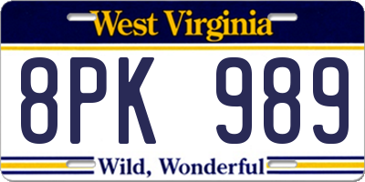 WV license plate 8PK989