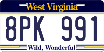 WV license plate 8PK991