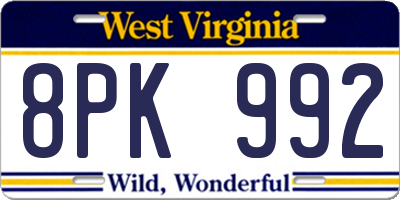 WV license plate 8PK992