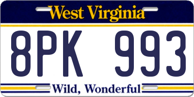 WV license plate 8PK993