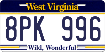 WV license plate 8PK996
