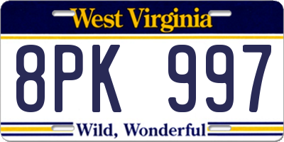 WV license plate 8PK997
