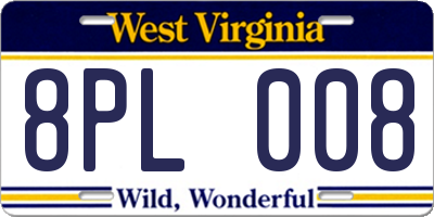 WV license plate 8PL008