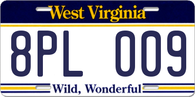 WV license plate 8PL009