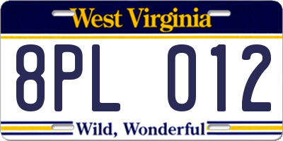 WV license plate 8PL012
