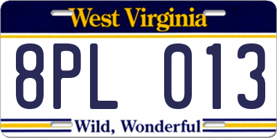 WV license plate 8PL013