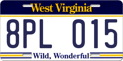 WV license plate 8PL015