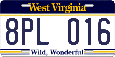 WV license plate 8PL016