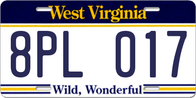 WV license plate 8PL017