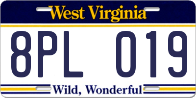 WV license plate 8PL019