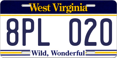 WV license plate 8PL020