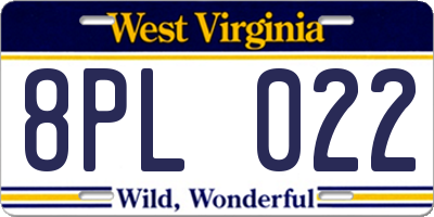 WV license plate 8PL022