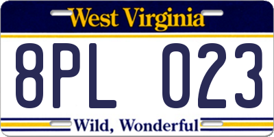 WV license plate 8PL023