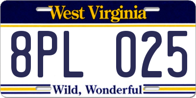 WV license plate 8PL025
