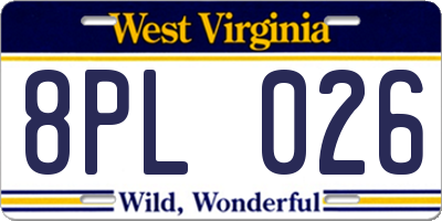WV license plate 8PL026
