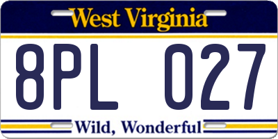 WV license plate 8PL027