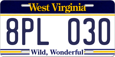 WV license plate 8PL030