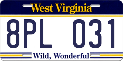 WV license plate 8PL031