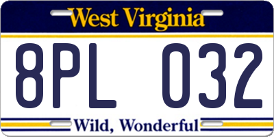 WV license plate 8PL032