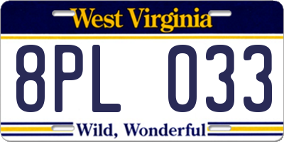 WV license plate 8PL033