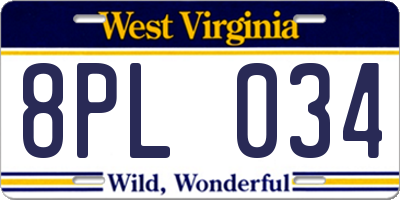 WV license plate 8PL034